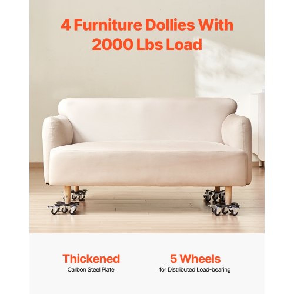 VEVOR Furniture Dolly, Μέγιστο Φορτίο 1200 lbs, Μετακινήσεις επίπλων βαρέως τύπου με 5 τροχούς περιστροφής 360°, πάνελ από ανθρακούχο χάλυβα, Σετ εργαλείων ανύψωσης επίπλων για συσκευές, Καναπές, Ψυγείο, Πλυντήριο ρούχων