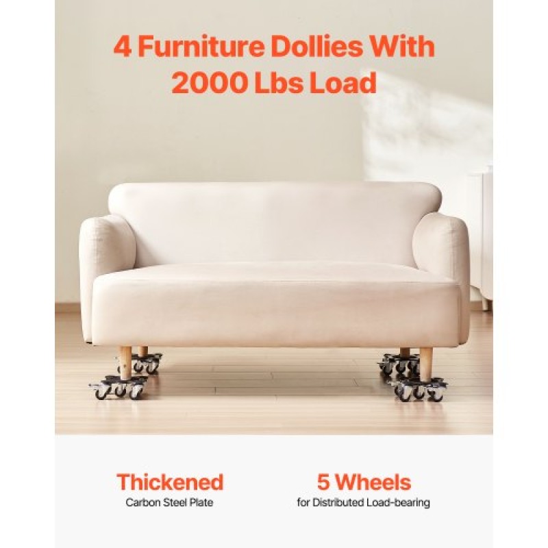 VEVOR Furniture Dolly, Μέγιστο Φορτίο 1200 lbs, Μετακινήσεις επίπλων βαρέως τύπου με 5 τροχούς περιστροφής 360°, πάνελ από ανθρακούχο χάλυβα, Σετ εργαλείων ανύψωσης επίπλων για συσκευές, Καναπές, Ψυγείο, Πλυντήριο ρούχων