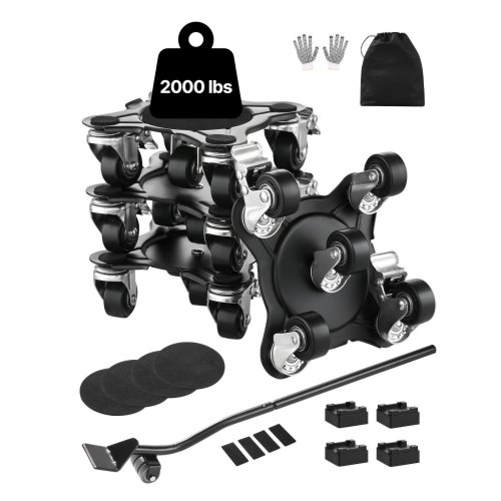 VEVOR Furniture Dolly, Μέγιστο Φορτίο 1200 lbs, Μετακινήσεις επίπλων βαρέως τύπου με 5 τροχούς περιστροφής 360°, πάνελ από ανθρακούχο χάλυβα, Σετ εργαλείων ανύψωσης επίπλων για συσκευές, Καναπές, Ψυγείο, Πλυντήριο ρούχων
