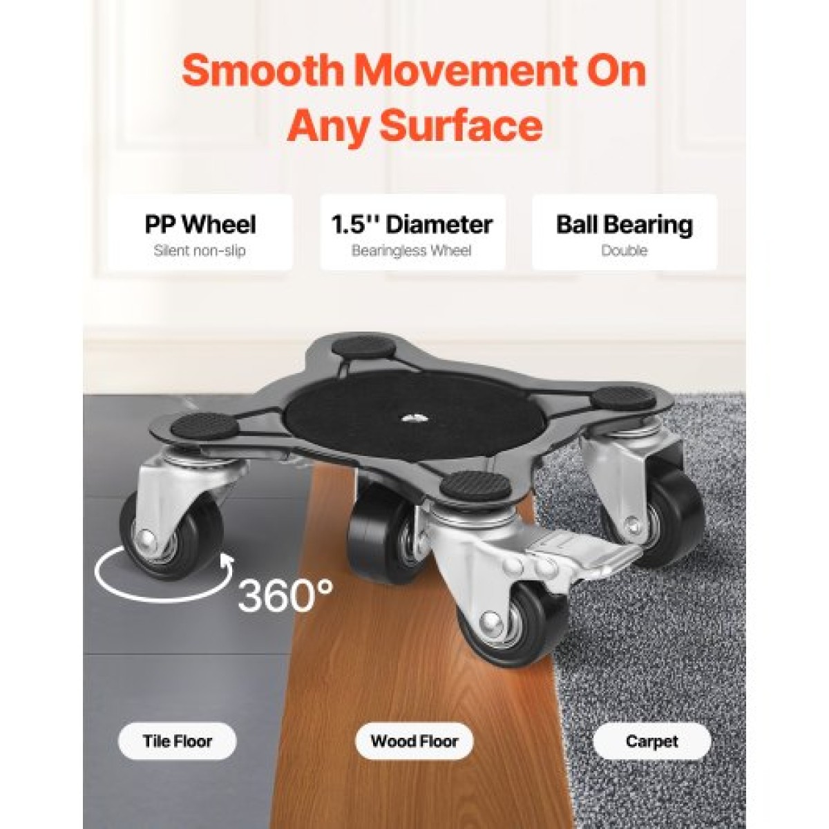 VEVOR Furniture Dolly, Μέγιστο Φορτίο 1200 lbs, Μετακινήσεις επίπλων βαρέως τύπου με 5 τροχούς περιστροφής 360°, πάνελ από ανθρακούχο χάλυβα, Σετ εργαλείων ανύψωσης επίπλων για συσκευές, Καναπές, Ψυγείο, Πλυντήριο ρούχων