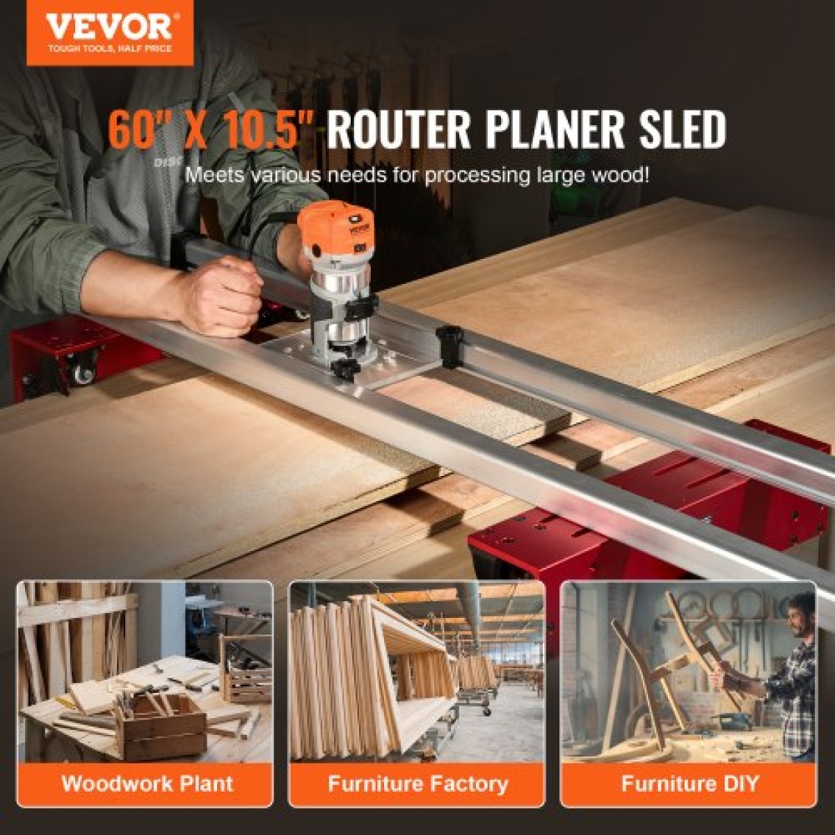Έλκηθρο δρομολογητή VEVOR, 152 cm (60 ίντσες), φορητό και εύκολο στη ρύθμιση έλκηθρο ισοπέδωσης πλάκας, DIY έλκηθρο δρομολογητή ξυλουργικής για ισοπέδωση πλακών, πλάνισμα οδηγού πλανίσματος Jig Jig για ισοπέδωση ξύλου, DIY