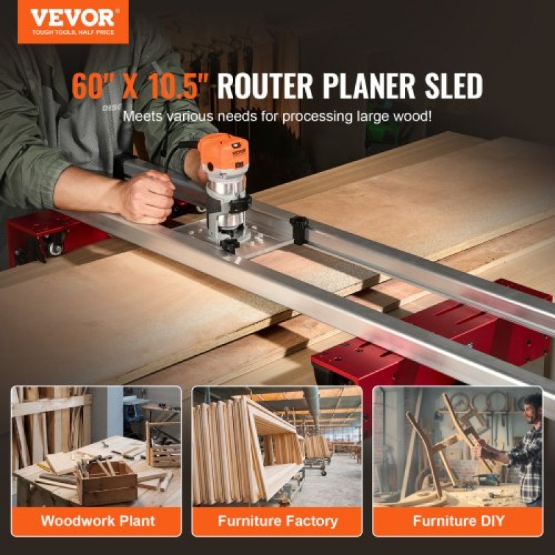 Έλκηθρο δρομολογητή VEVOR, 152 cm (60 ίντσες), φορητό και εύκολο στη ρύθμιση έλκηθρο ισοπέδωσης πλάκας, DIY έλκηθρο δρομολογητή ξυλουργικής για ισοπέδωση πλακών, πλάνισμα οδηγού πλανίσματος Jig Jig για ισοπέδωση ξύλου, DIY