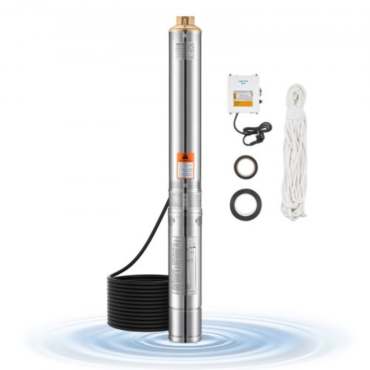 Υποβρύχια αντλία VEVOR Deep Well, Ισχύς εισόδου 1100W, 230V, 65 L/min Ροή 85 m(279 ft) Κεφαλή, με εξωτερικό κιβώτιο ελέγχου καλωδίου 20 m (65,62 ft), Αντλία νερού από ανοξείδωτο χάλυβα, για βιομηχανικό πότισμα και οικιακή χρήση, IP6