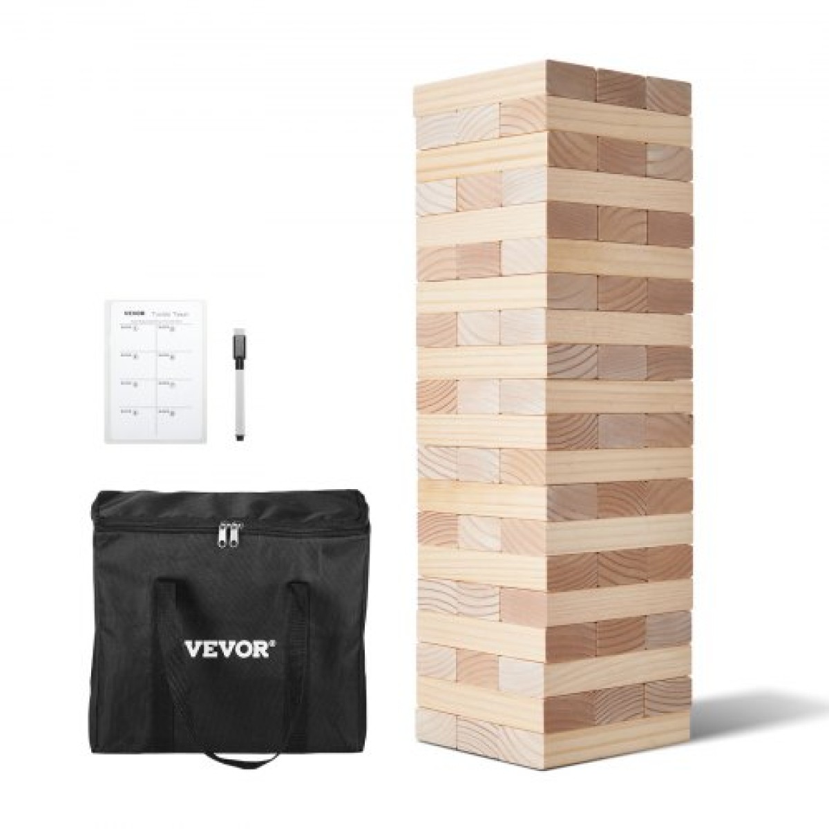 VEVOR Tumbling Timber Toy, 60 Blocks Giant Tumble Tower Blocks Game, Pine Wood Tumbling Tower Game with Carry Bag and Scoreboard, Wooden Stacking Game, Tumble Tower Family Games για εσωτερικούς/εξωτερικούς χώρους