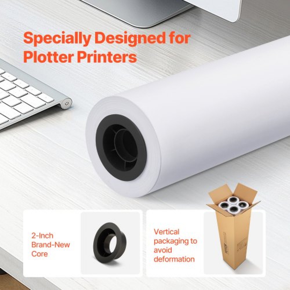 Χαρτί ευρείας μορφής VEVOR, 36 in x 150 ft Paper Plotter, 4 Rolls CAD Bond Rolls με 2 in Core, 20 LB Bond Rolls Paper, Idea for CAD Drawings, Engineering Plans, GIS Maps & Architectural Designs