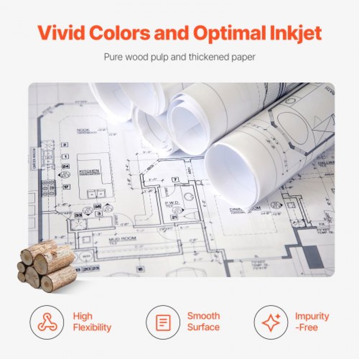 Χαρτί ευρείας μορφής VEVOR, 36 in x 150 ft Paper Plotter, 4 Rolls CAD Bond Rolls με 2 in Core, 20 LB Bond Rolls Paper, Idea for CAD Drawings, Engineering Plans, GIS Maps & Architectural Designs