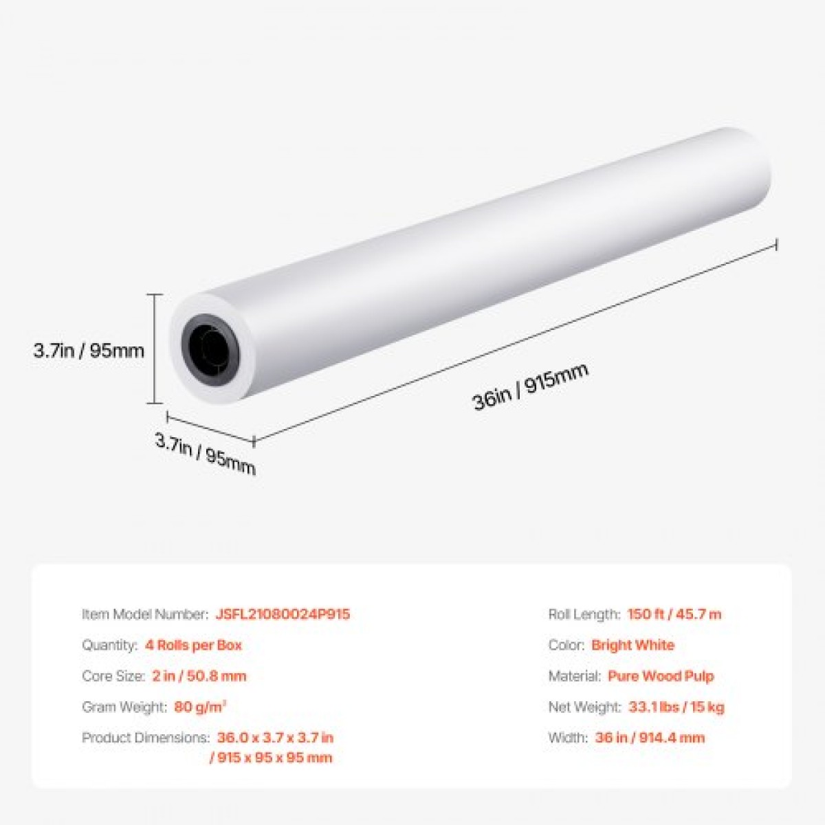 Χαρτί ευρείας μορφής VEVOR, 36 in x 150 ft Paper Plotter, 4 Rolls CAD Bond Rolls με 2 in Core, 20 LB Bond Rolls Paper, Idea for CAD Drawings, Engineering Plans, GIS Maps & Architectural Designs