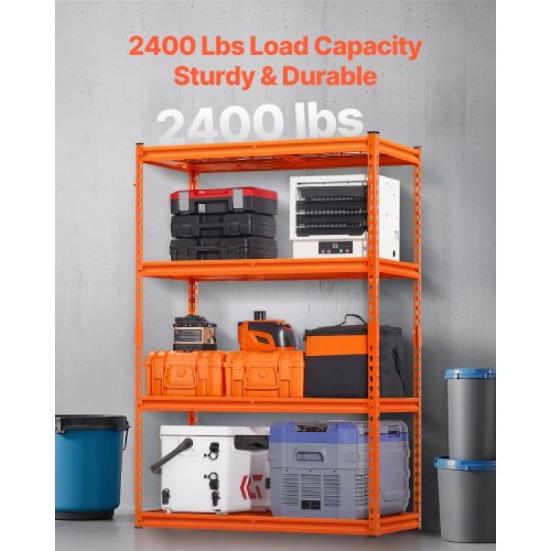 VEVOR Storage Shelves, 2400 lbs, 4 Tier Heavy Duty Garage Shelving, 20" D x 40" W x 60" H Ρυθμιζόμενα Μεταλλικά Ράφια για Βιομηχανικά Ράφια Βοηθητικό ράφι, για κουζίνα, αποθήκη, υπόγειο, πορτοκαλί