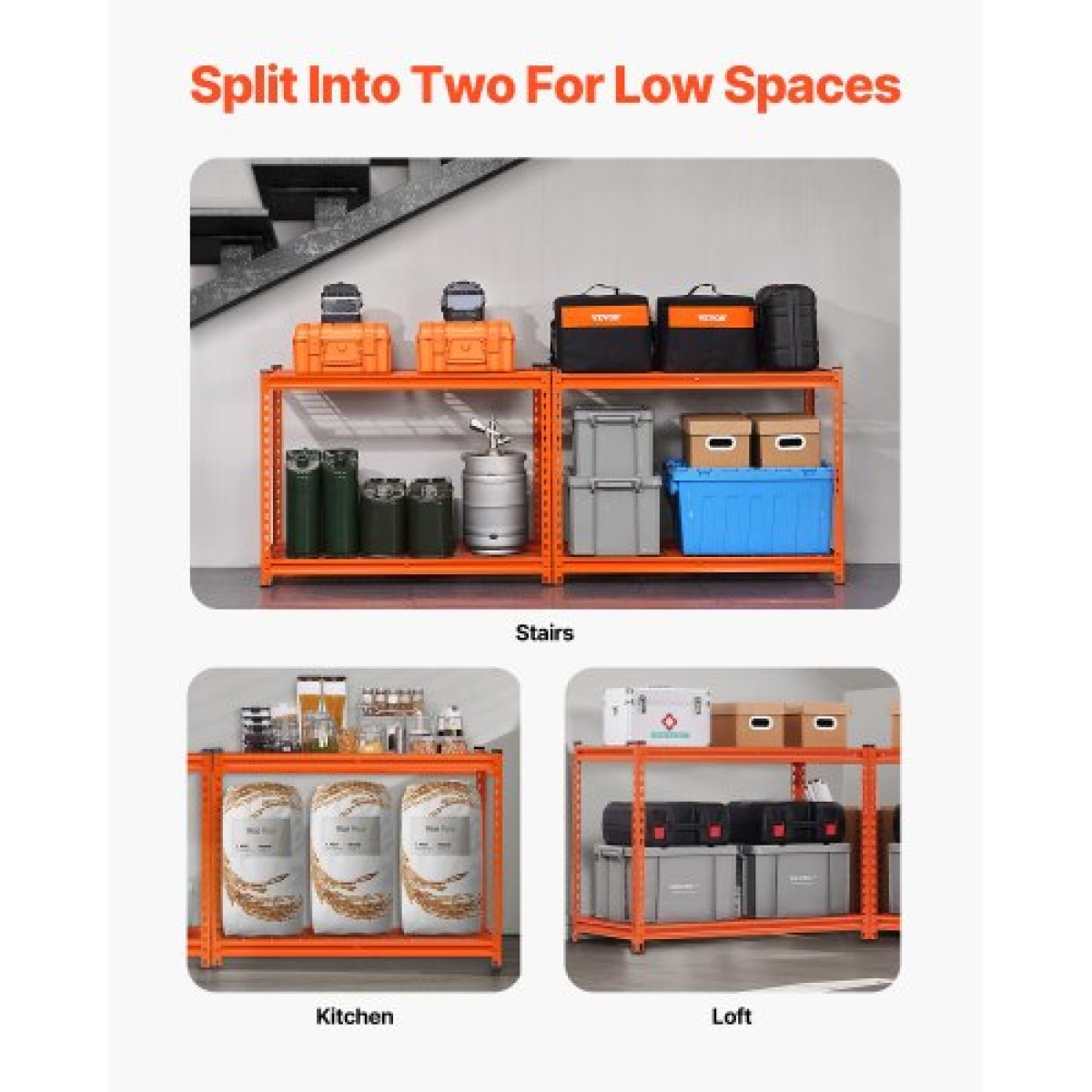 VEVOR Storage Shelves, 2400 lbs, 4 Tier Heavy Duty Garage Shelving, 20" D x 40" W x 60" H Ρυθμιζόμενα Μεταλλικά Ράφια για Βιομηχανικά Ράφια Βοηθητικό ράφι, για κουζίνα, αποθήκη, υπόγειο, πορτοκαλί