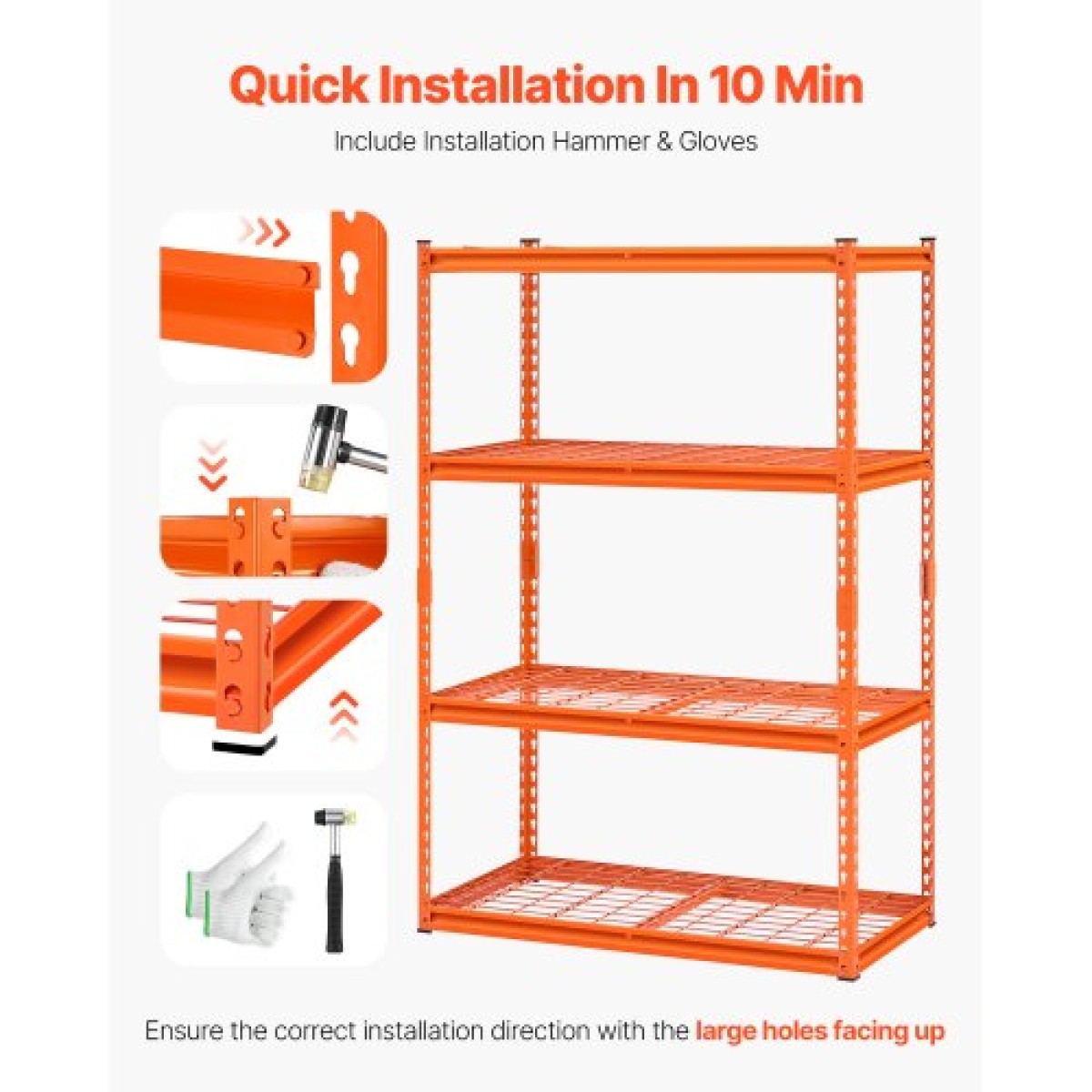 VEVOR Storage Shelves, 2400 lbs, 4 Tier Heavy Duty Garage Shelving, 20" D x 40" W x 60" H Ρυθμιζόμενα Μεταλλικά Ράφια για Βιομηχανικά Ράφια Βοηθητικό ράφι, για κουζίνα, αποθήκη, υπόγειο, πορτοκαλί
