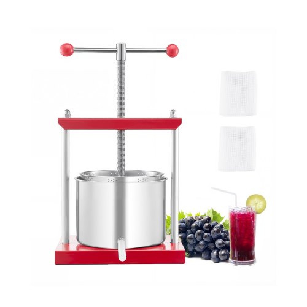 VEVOR 1,6 Gal/6L Πρέσα κρασιού φρούτων, 2 βαρέλια από ανοξείδωτο χάλυβα, χειροκίνητη συσκευή παρασκευής χυμών, μηλίτης Apple Grape Tincture Μέλι ελαιόλαδο Πρέσα παρασκευής με λαβή T για εξωτερική κουζίνα σπιτιού