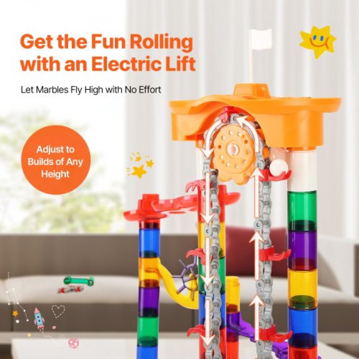 VEVOR Marble Run Set, 153 ΤΕΜ με Μηχανοκίνητο Ανελκυστήρα, με 30 Πλαστικά Μάρμαρα, Marble Maze Building Block Brain Game, Εκπαιδευτικά Παιχνίδια αγώνων δρόμου STEM, για παιδιά, αγόρια, κορίτσια Ηλικίες 3 + ετών
