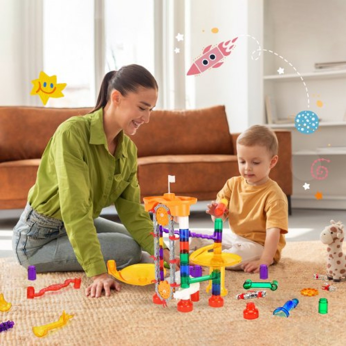 VEVOR Marble Run Set, 153 ΤΕΜ με Μηχανοκίνητο Ανελκυστήρα, με 30 Πλαστικά Μάρμαρα, Marble Maze Building Block Brain Game, Εκπαιδευτικά Παιχνίδια αγώνων δρόμου STEM, για παιδιά, αγόρια, κορίτσια Ηλικίες 3 + ετών