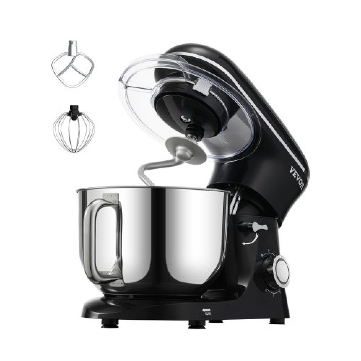 Βάση μίξερ VEVOR, 6 QT μίξερ ζύμης, 1400W 6 + P Speeds Ανατρεπόμενο μίξερ τροφίμων με μπολ από ανοξείδωτο χάλυβα, γάντζος ζύμης, συρμάτινο μαστίγιο, ίσιος χτυπητής, ξύστρα, οικιακός αναδευτήρας για ψήσιμο, ανάμειξη, μαύρο