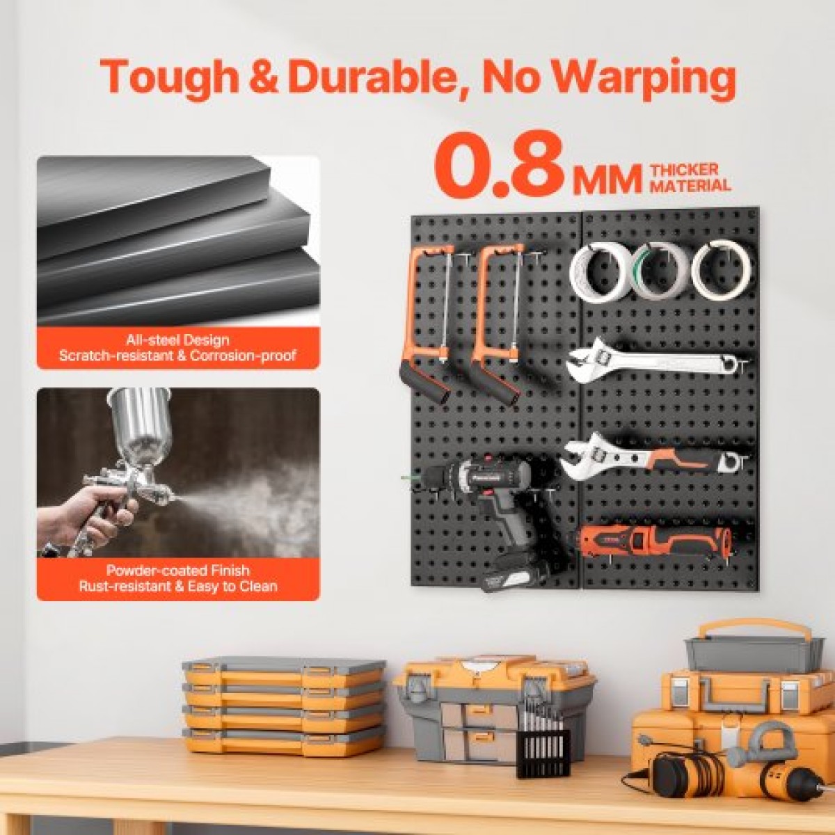 Πάνελ VEVOR Metal Pegboard, 32" x 16" Pegboard, 2 Panels, Ατσάλινο μανταλάκι βαρέως τύπου Οργανωτής τοίχου, για Σαλόνι Γκαράζ Αποθήκευση εργαλείων Πάγκος εργασίας Οργάνωση γραφείου Craft Room Κουζίνα Σπίτι, Μαύρο