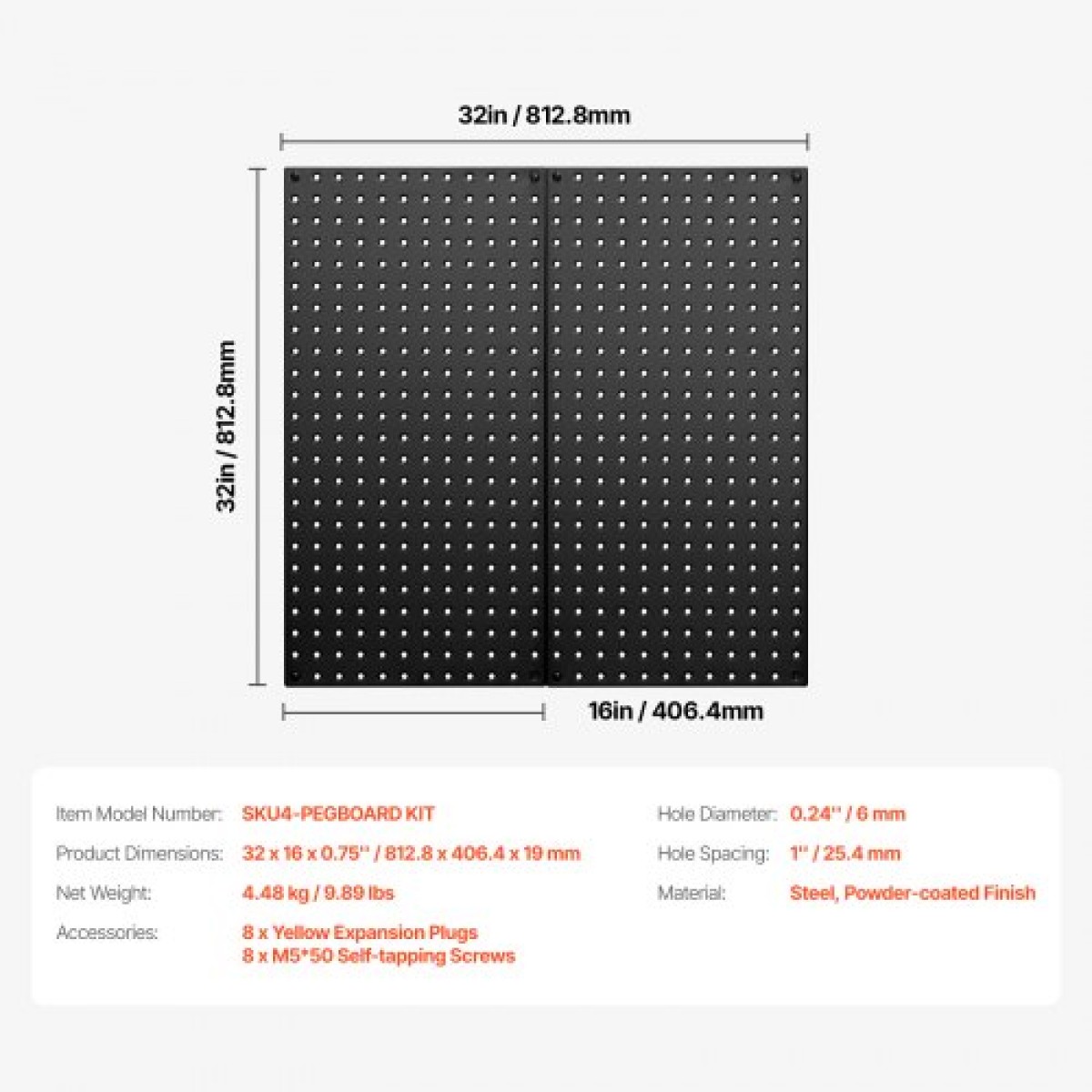 Πάνελ VEVOR Metal Pegboard, 32" x 16" Pegboard, 2 Panels, Ατσάλινο μανταλάκι βαρέως τύπου Οργανωτής τοίχου, για Σαλόνι Γκαράζ Αποθήκευση εργαλείων Πάγκος εργασίας Οργάνωση γραφείου Craft Room Κουζίνα Σπίτι, Μαύρο