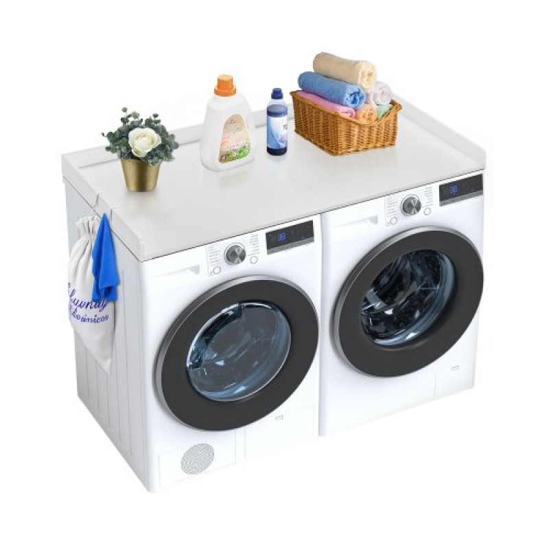 Πάγκος VEVOR Washer Dryer, 54" x 27" Ξύλινος πάγκος πλυντηρίου και στεγνωτηρίου, Αδιάβροχο κάλυμμα πλυντηρίου ρούχων με αντιολισθητικά μαξιλαράκια, για οργάνωση και αποθήκευση πλυντηρίου, λευκό