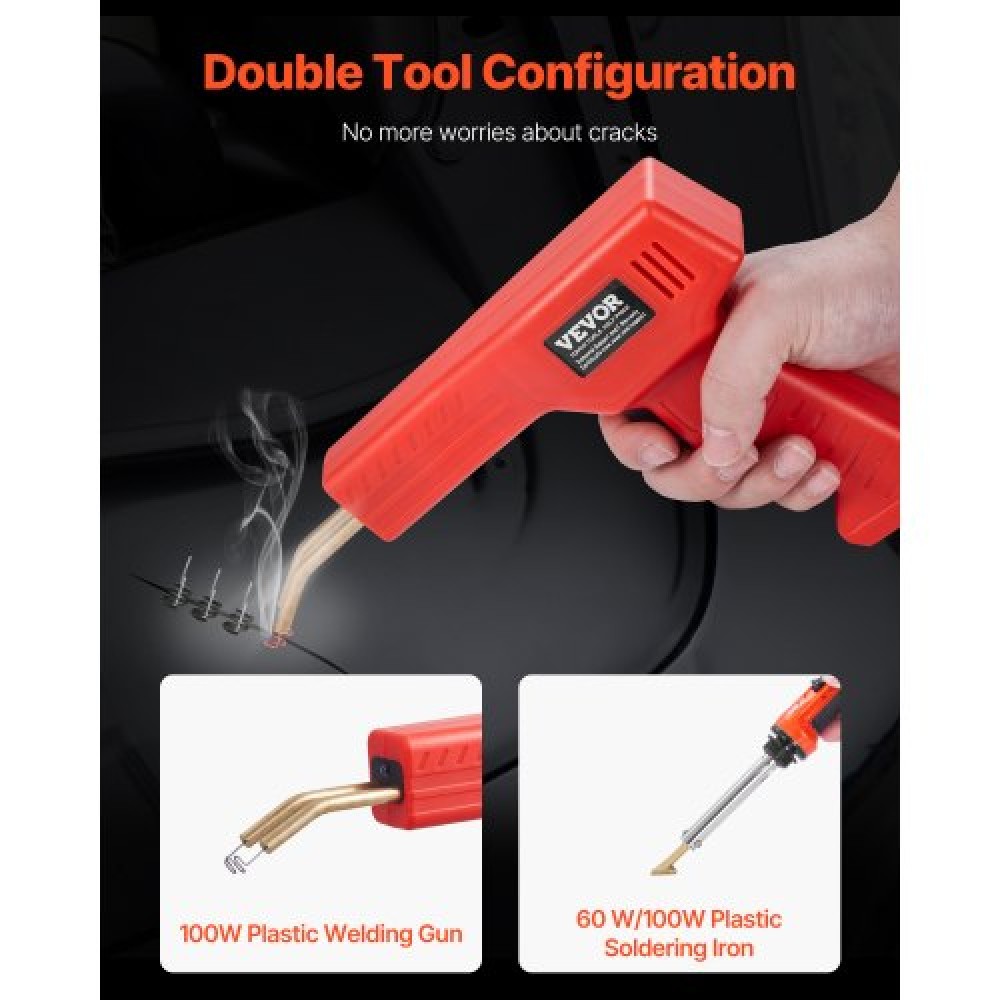 VEVOR Plastic Welder Kit Deluxe, Πλαστικό πιστόλι συγκόλλησης 100W + Συγκολλητικό σίδερο 60 W/100W, Επαγγελματικό εργαλείο συγκόλλησης πλαστικών επισκευών με 1000 τεμ.