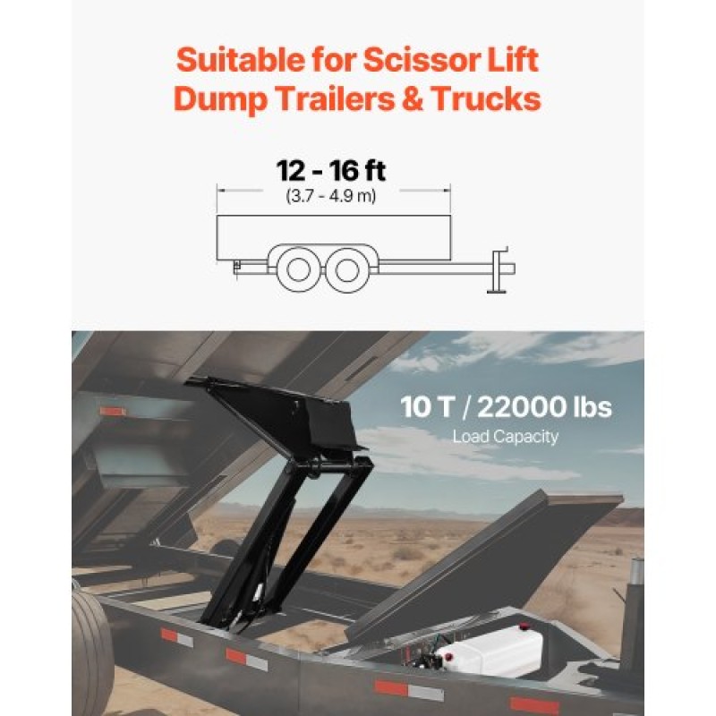 VEVOR Hydraulic Dump Lift Kit, 22.000 lb/10 T Dump Trailer Hydraulic Scissor Hoist Kit Standard Kit, Hydraulic Dump Bed Kit with 12V Hydraulic Pump Unit Κατάλληλο για Scissor Lift Dump Trailers Trucks