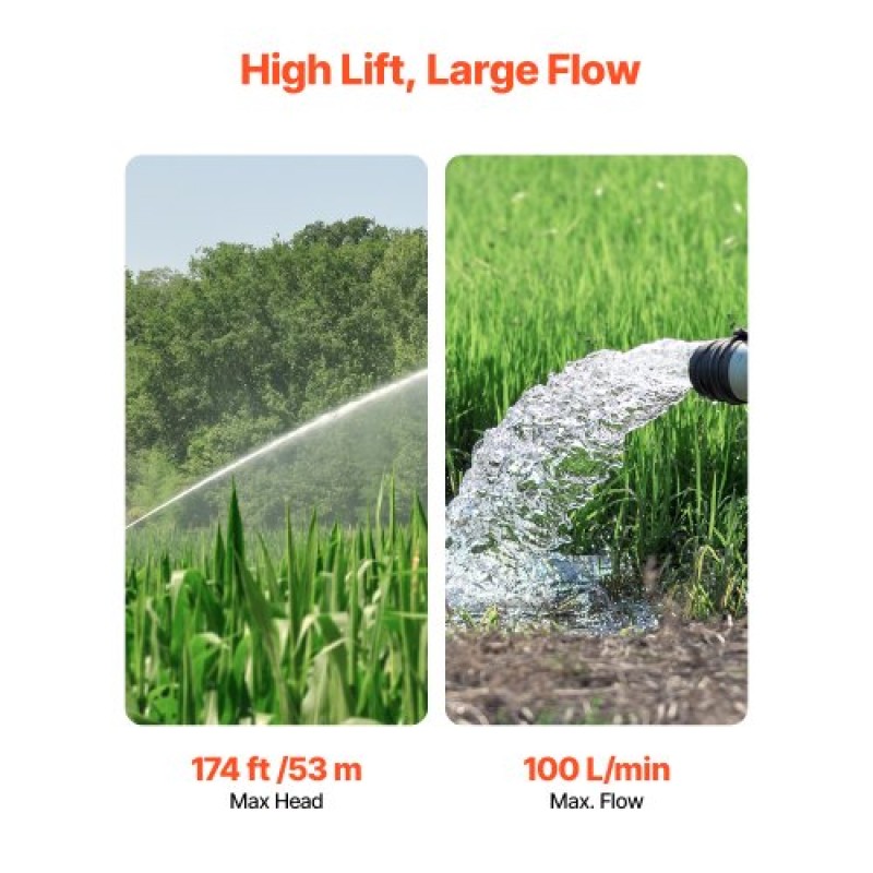 Υποβρύχια αντλία VEVOR Deep Well, Ισχύς εισόδου 910W, 230V, ροή 100 L/min, κεφαλή 53 m(174 ft), καλώδιο 20 m (65,62 ft) με εξωτερικό κιβώτιο ελέγχου, αντλία νερού από ανοξείδωτο χάλυβα, IP68, για βιομηχανική χρήση και οικιακή χρήση