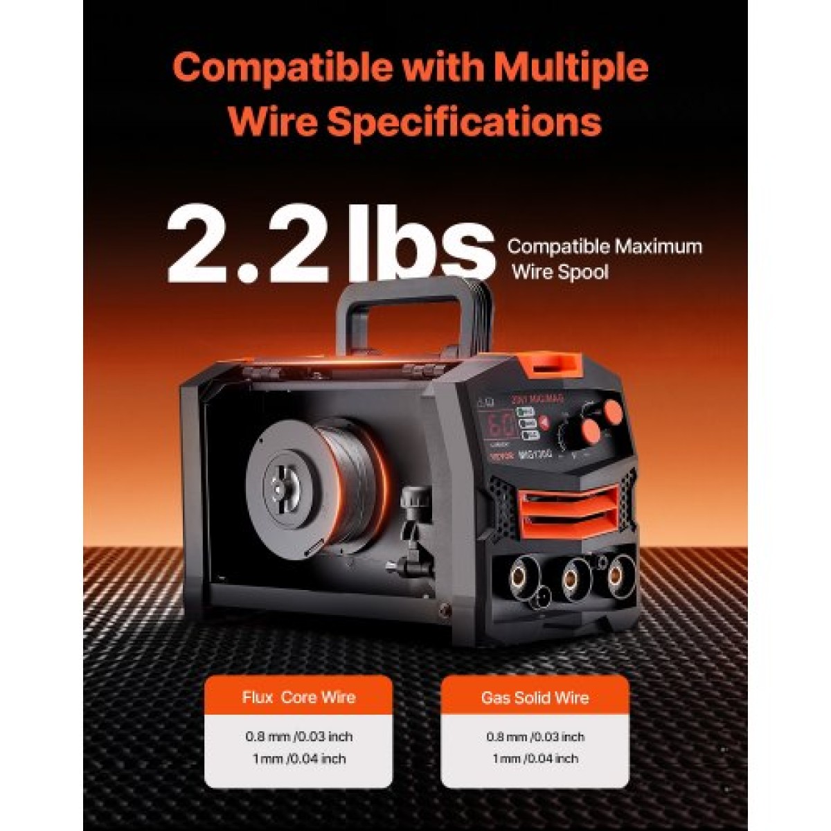 VEVOR MIG Welder, 130A Synergic Mig Welding Machine, 2-in-1 Gas MIG/Gasless Flux Core MIG Welder Multi-Process, Portable Mig Welder with IGBT Inverter Technology & Digital Display Screen