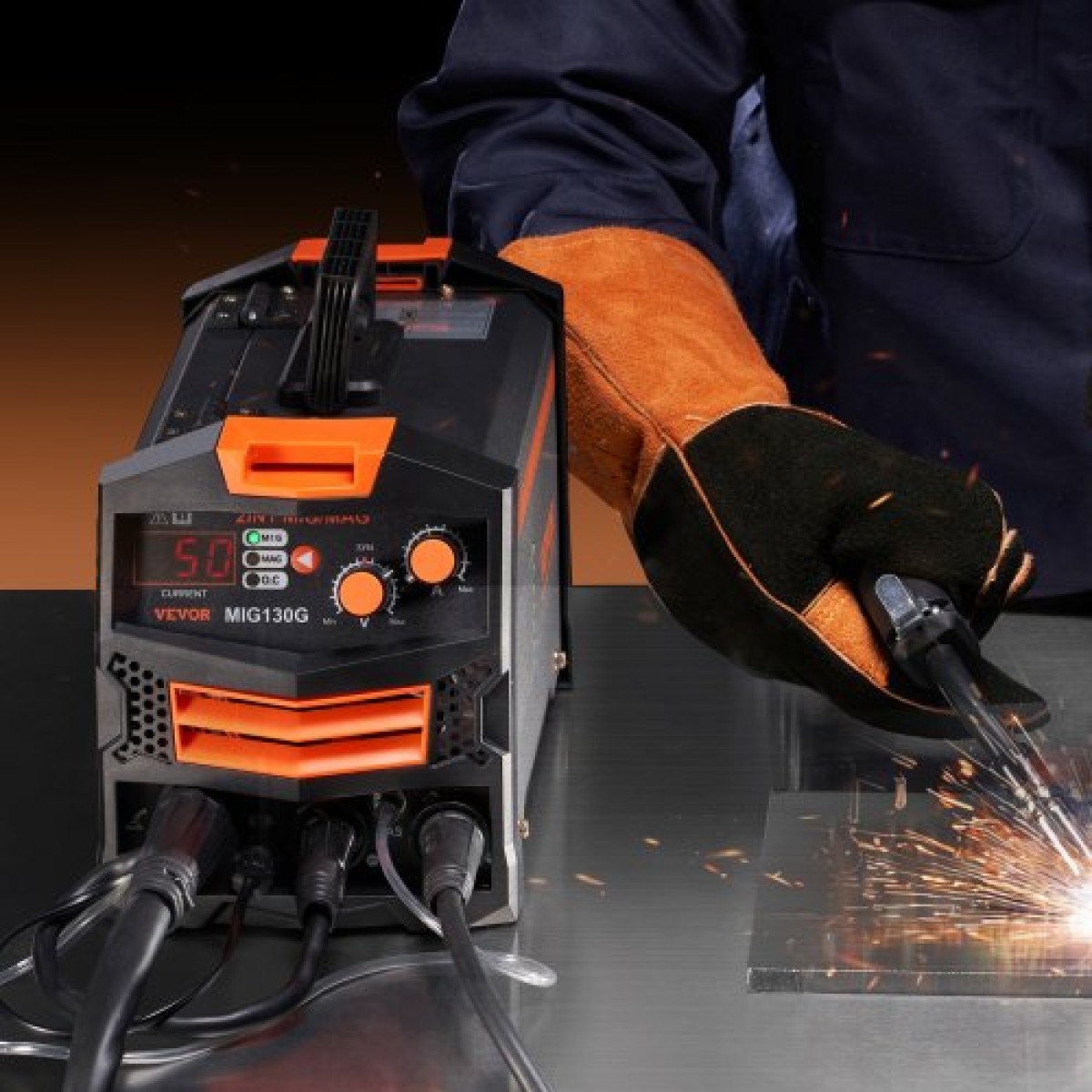 VEVOR MIG Welder, 130A Synergic Mig Welding Machine, 2-in-1 Gas MIG/Gasless Flux Core MIG Welder Multi-Process, Portable Mig Welder with IGBT Inverter Technology & Digital Display Screen
