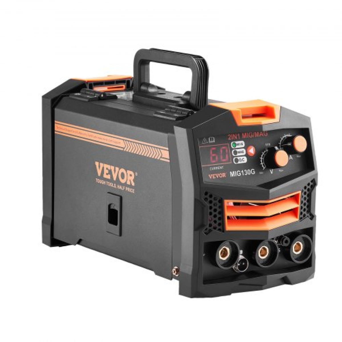 VEVOR MIG Welder, 130A Synergic Mig Welding Machine, 2-in-1 Gas MIG/Gasless Flux Core MIG Welder Multi-Process, Portable Mig Welder with IGBT Inverter Technology & Digital Display Screen