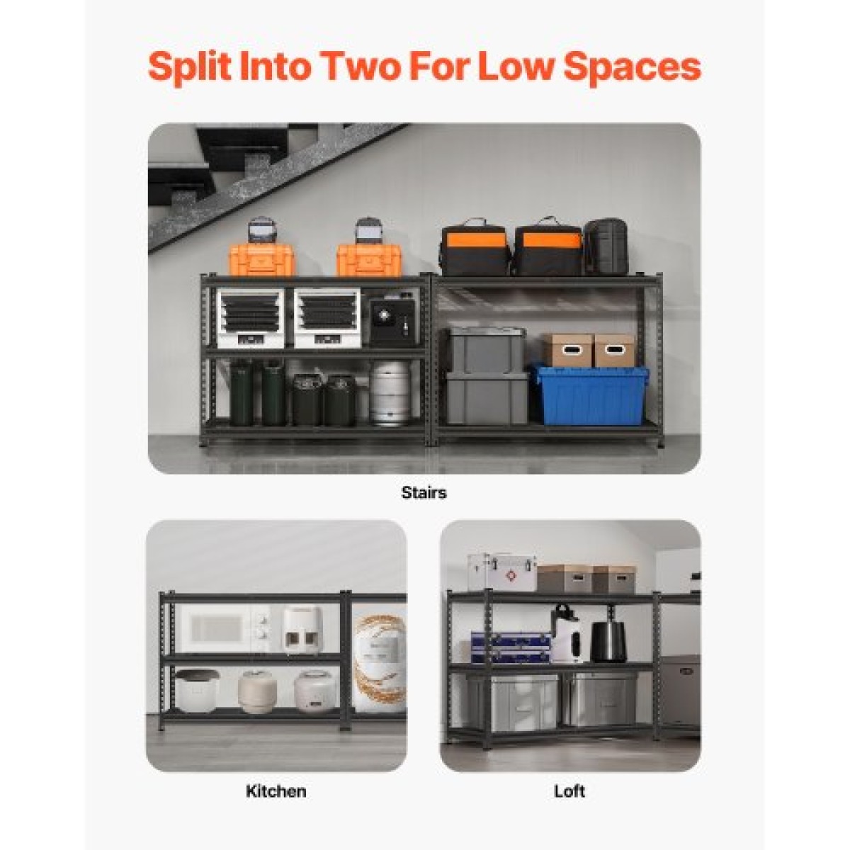 VEVOR Storage Shelves, 2500 lbs, 5 Tier Heavy Duty Garage Shelving, 18" D x 48" W x 72" H Ρυθμιζόμενα μεταλλικά ράφια για βιομηχανική μονάδα ράφια Βοηθητικό ράφι, για κουζίνα, αποθήκη, υπόγειο, μαύρο