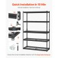 VEVOR Storage Shelves, 2500 lbs, 5 Tier Heavy Duty Garage Shelving, 18" D x 48" W x 72" H Ρυθμιζόμενα μεταλλικά ράφια για βιομηχανική μονάδα ράφια Βοηθητικό ράφι, για κουζίνα, αποθήκη, υπόγειο, μαύρο