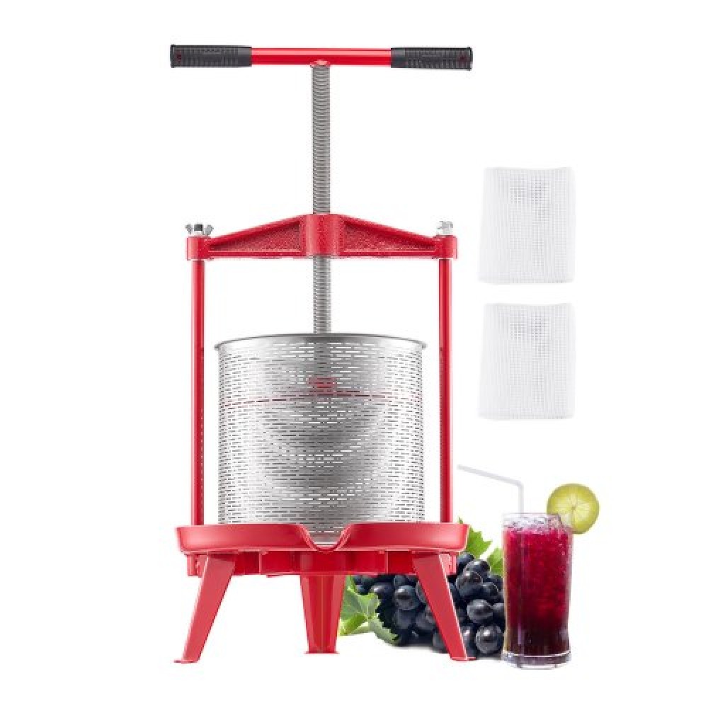 VEVOR 3.69 Gal/14L Πρέσα κρασιού φρούτων, καλάθι από ανοξείδωτο ατσάλι με σταυρωτή δοκό και τριγωνική δομή, χειροκίνητη χυμοποιός, πρέσα παρασκευής βάμματος σταφυλιού μηλίτη μηλίτη με λαβή T για κουζίνα σπιτιού