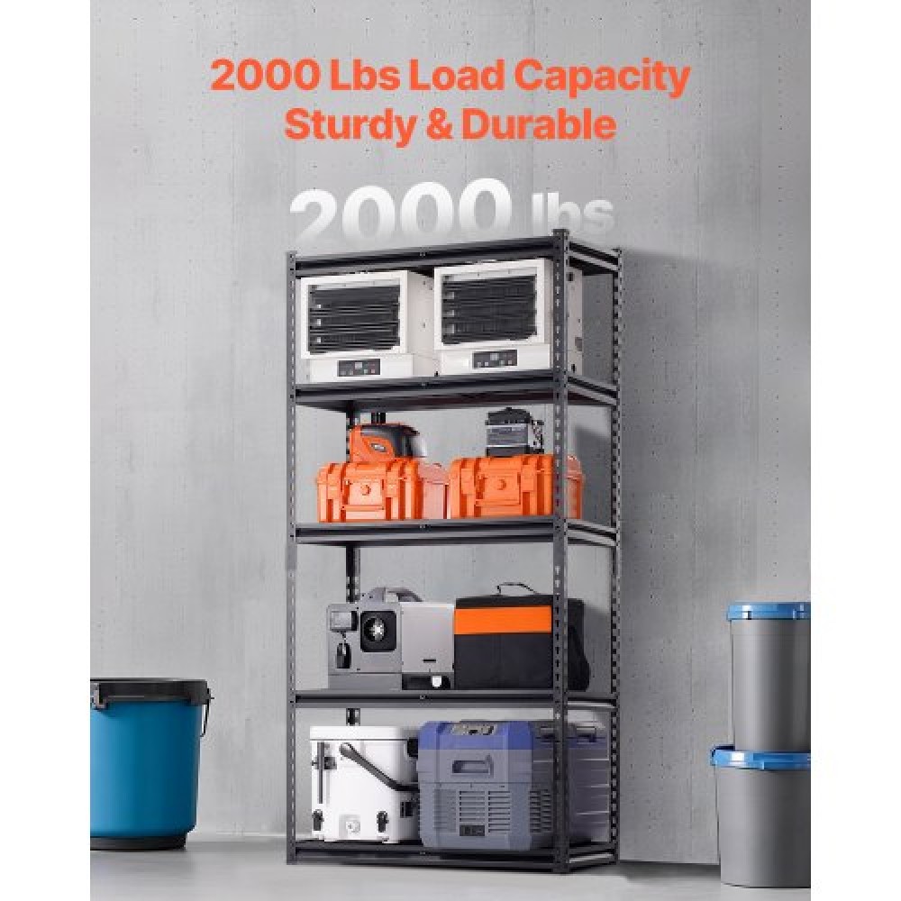 VEVOR Storage Shelves, 2000 lbs, 5 Tier Heavy Duty Garage Shelving, 16" D x 36" W x 72" H Ρυθμιζόμενα Μεταλλικά Ράφια για Βιομηχανικά Ράφια Βοηθητικό ράφι, για κουζίνα, αποθήκη, υπόγειο, μαύρο