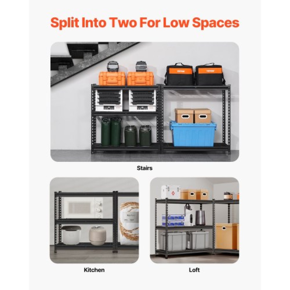 VEVOR Storage Shelves, 2000 lbs, 5 Tier Heavy Duty Garage Shelving, 16" D x 36" W x 72" H Ρυθμιζόμενα Μεταλλικά Ράφια για Βιομηχανικά Ράφια Βοηθητικό ράφι, για κουζίνα, αποθήκη, υπόγειο, μαύρο
