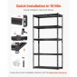 VEVOR Storage Shelves, 2000 lbs, 5 Tier Heavy Duty Garage Shelving, 16" D x 36" W x 72" H Ρυθμιζόμενα Μεταλλικά Ράφια για Βιομηχανικά Ράφια Βοηθητικό ράφι, για κουζίνα, αποθήκη, υπόγειο, μαύρο