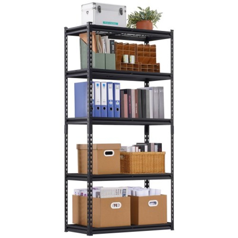 VEVOR Storage Shelves, 2000 lbs, 5 Tier Heavy Duty Garage Shelving, 16" D x 36" W x 72" H Ρυθμιζόμενα Μεταλλικά Ράφια για Βιομηχανικά Ράφια Βοηθητικό ράφι, για κουζίνα, αποθήκη, υπόγειο, μαύρο