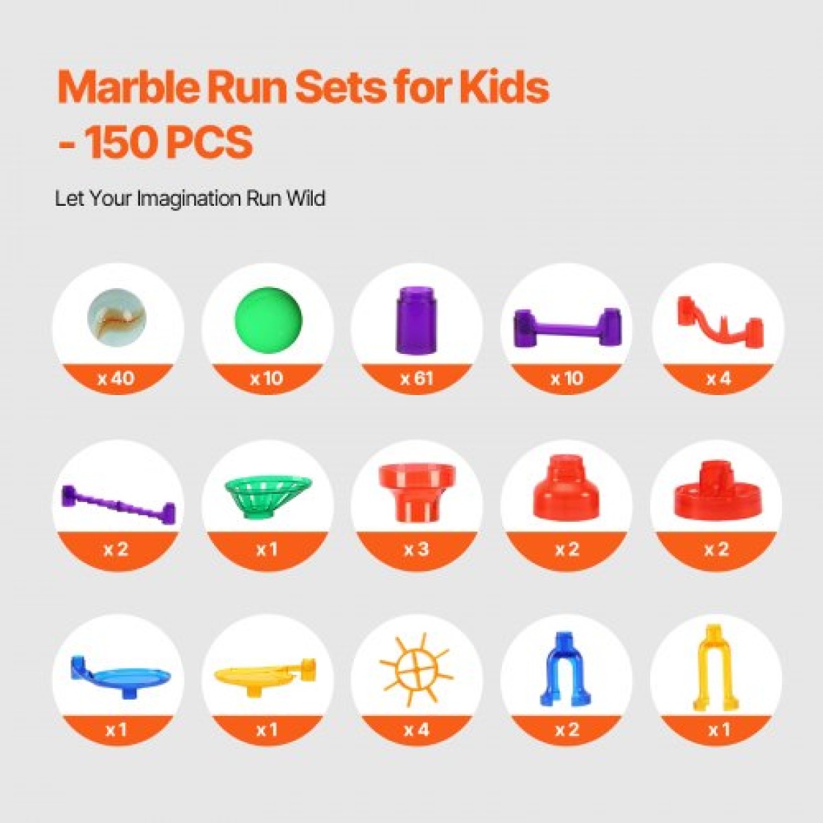 VEVOR Marble Run Set, 150 Piece Marble Maze Building Block Brain Game, with 10 Glow in the Dark Marbles + 40 Glass Marbles, Educational Learning Race Track STEM Toys, για παιδιά, αγόρια, κορίτσια ηλικίας 3+