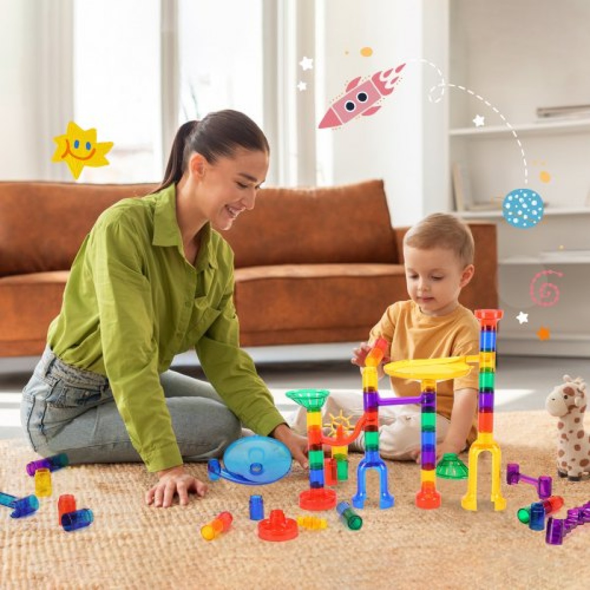 VEVOR Marble Run Set, 150 Piece Marble Maze Building Block Brain Game, with 10 Glow in the Dark Marbles + 40 Glass Marbles, Educational Learning Race Track STEM Toys, για παιδιά, αγόρια, κορίτσια ηλικίας 3+
