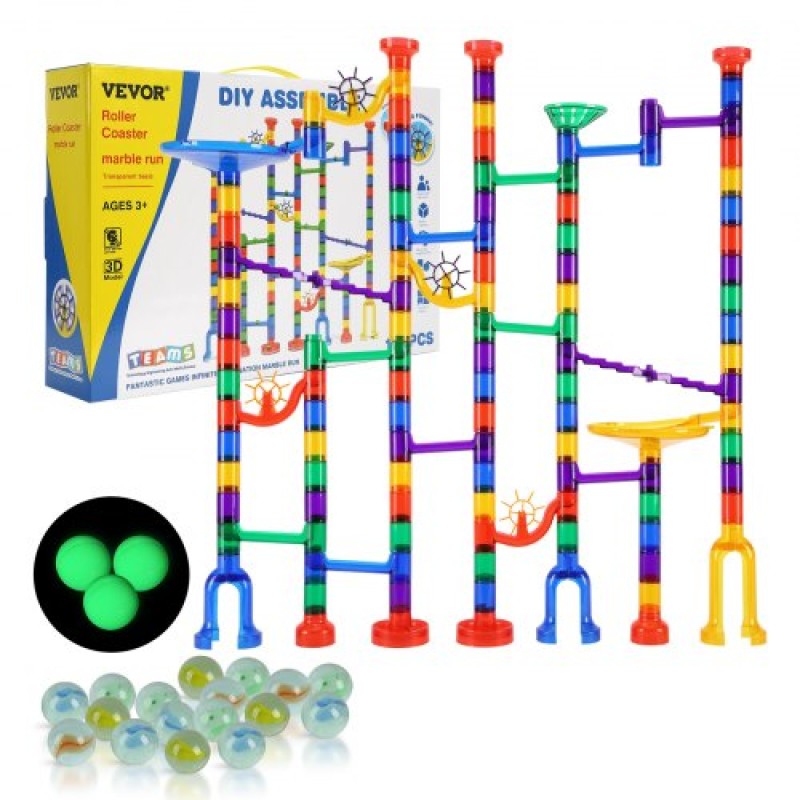 VEVOR Marble Run Set, 150 Piece Marble Maze Building Block Brain Game, with 10 Glow in the Dark Marbles + 40 Glass Marbles, Educational Learning Race Track STEM Toys, για παιδιά, αγόρια, κορίτσια ηλικίας 3+