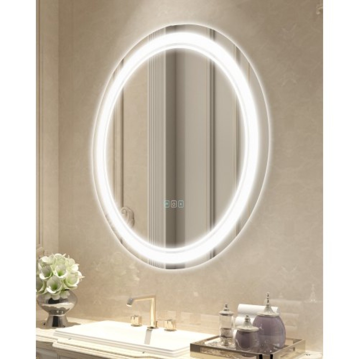 Καθρέφτης μπάνιου VEVOR LED, 60 cm LED στρογγυλός καθρέφτης μπάνιου με μπροστινό φωτισμό και οπίσθιο φωτισμό, καθρέφτης μνήμης κατά της ομίχλης με φώτα, Stepless 3 χρώματα Καθρέφτης μπάνιου με δυνατότητα ρύθμισης θερμοκρασίας, επιτοίχιος