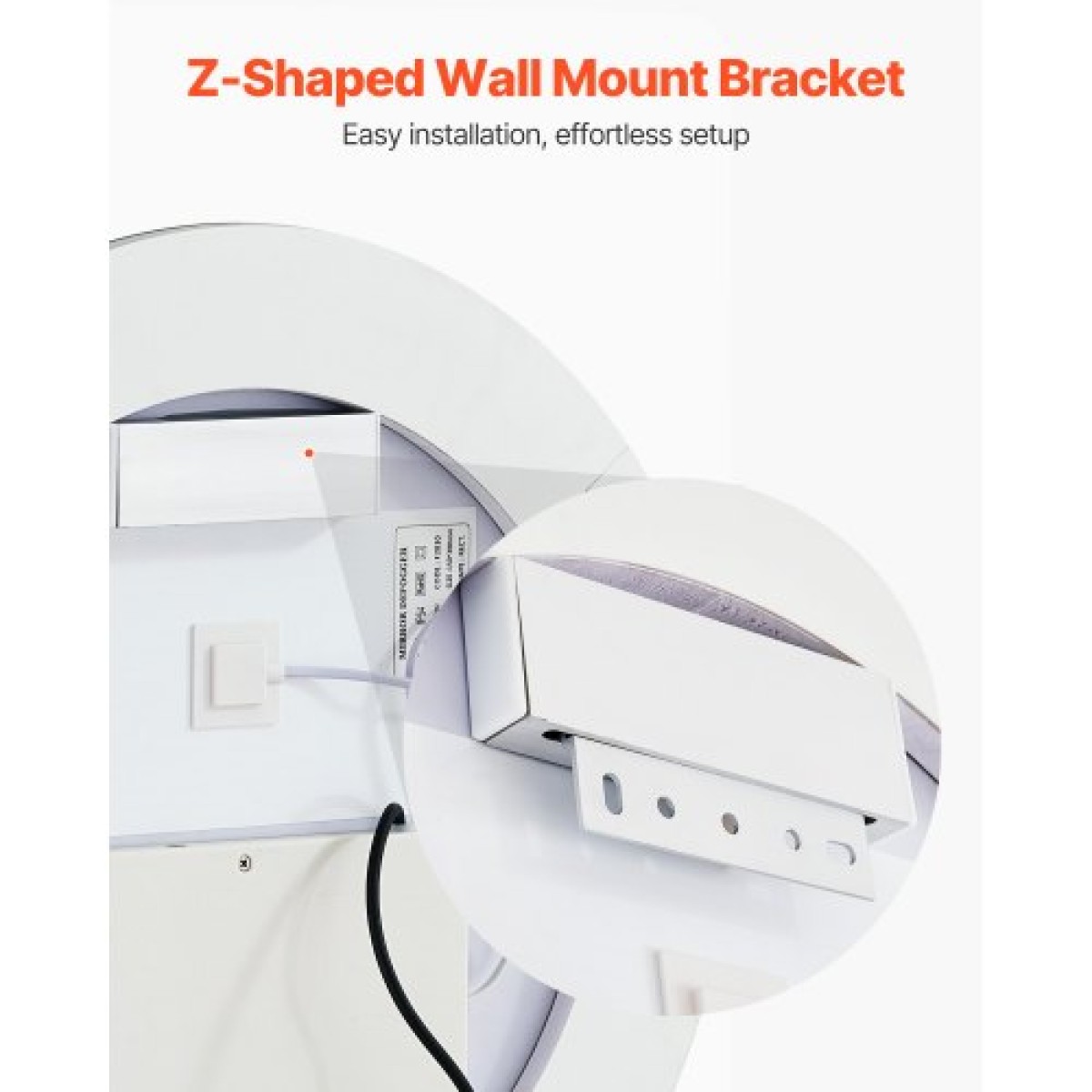 Καθρέφτης μπάνιου VEVOR LED, 60 cm LED στρογγυλός καθρέφτης μπάνιου με μπροστινό φωτισμό και οπίσθιο φωτισμό, καθρέφτης μνήμης κατά της ομίχλης με φώτα, Stepless 3 χρώματα Καθρέφτης μπάνιου με δυνατότητα ρύθμισης θερμοκρασίας, επιτοίχιος
