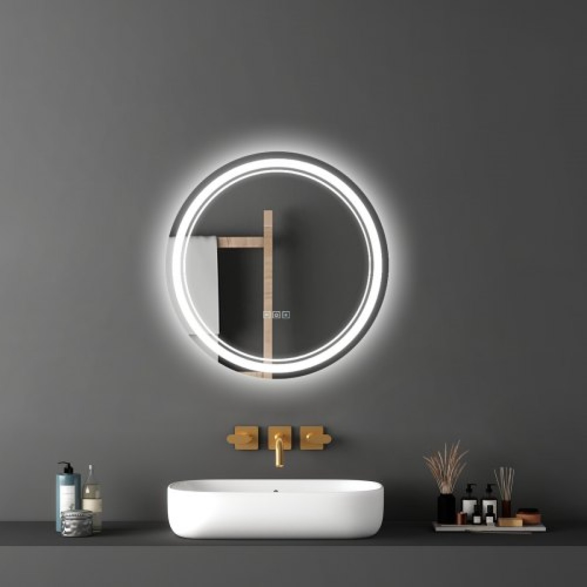 Καθρέφτης μπάνιου VEVOR LED, 60 cm LED στρογγυλός καθρέφτης μπάνιου με μπροστινό φωτισμό και οπίσθιο φωτισμό, καθρέφτης μνήμης κατά της ομίχλης με φώτα, Stepless 3 χρώματα Καθρέφτης μπάνιου με δυνατότητα ρύθμισης θερμοκρασίας, επιτοίχιος