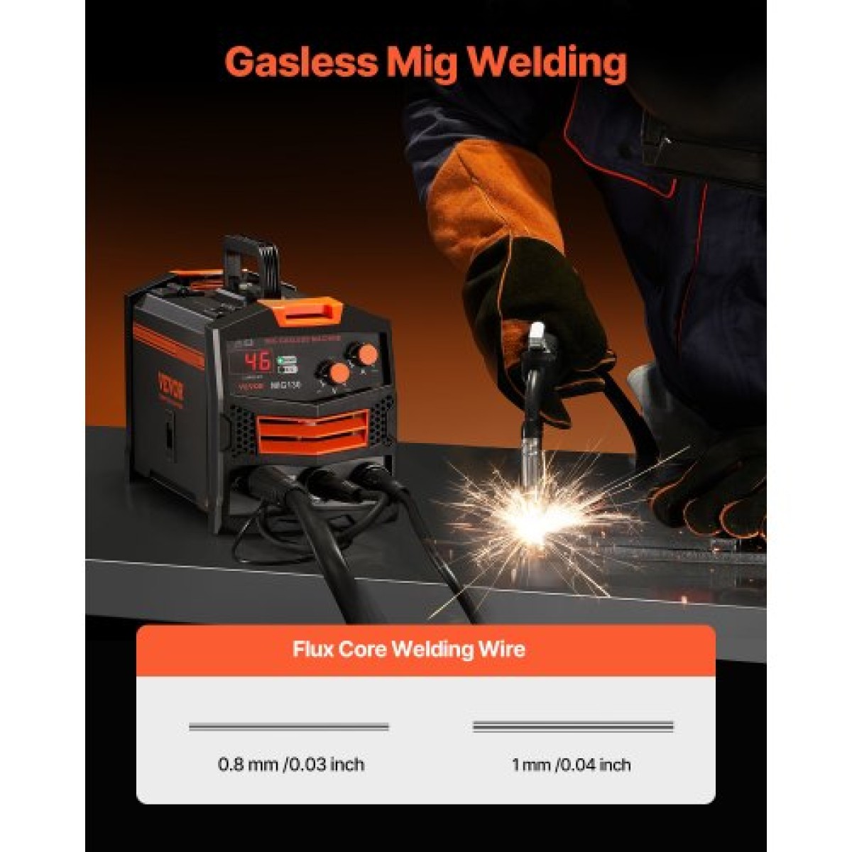 Συγκολλητής VEVOR MIG, Μηχανή συγκόλλησης Mig 130Amp Synergic, Μηχανή συγκόλλησης χωρίς ροή αερίου, φορητή συσκευή συγκόλλησης Mig με τεχνολογία IGBT Inverter και οθόνη ψηφιακής οθόνης