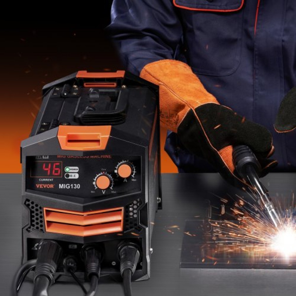 Συγκολλητής VEVOR MIG, Μηχανή συγκόλλησης Mig 130Amp Synergic, Μηχανή συγκόλλησης χωρίς ροή αερίου, φορητή συσκευή συγκόλλησης Mig με τεχνολογία IGBT Inverter και οθόνη ψηφιακής οθόνης