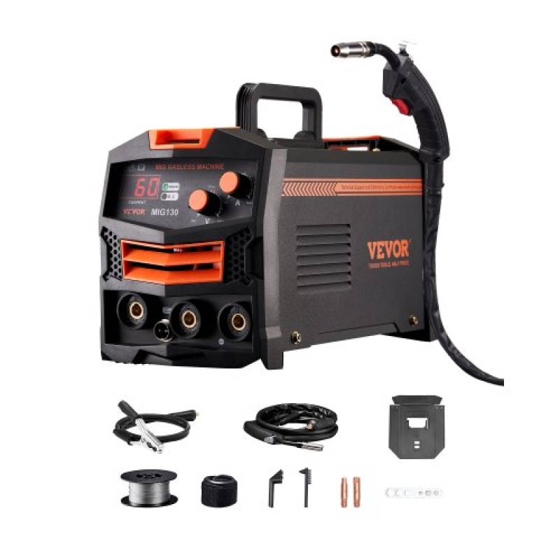 Συγκολλητής VEVOR MIG, Μηχανή συγκόλλησης Mig 130Amp Synergic, Μηχανή συγκόλλησης χωρίς ροή αερίου, φορητή συσκευή συγκόλλησης Mig με τεχνολογία IGBT Inverter και οθόνη ψηφιακής οθόνης