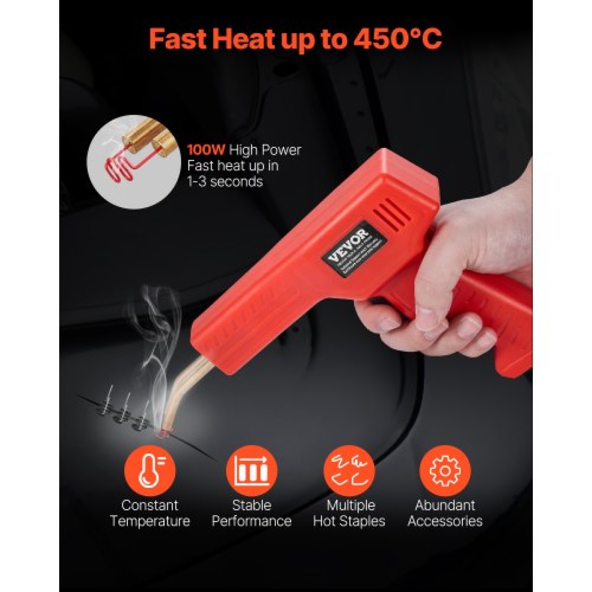 VEVOR Plastic Welder, Πλαστικό πιστόλι συγκόλλησης 100W με 800PCS Hot Staples, Professional Hot Staple Welding Gun, Πλαστικό κιτ επισκευής προφυλακτήρα αυτοκινήτου με φως LED για καγιάκ, παιχνίδια, επισκευή πλαστικών ρωγμών