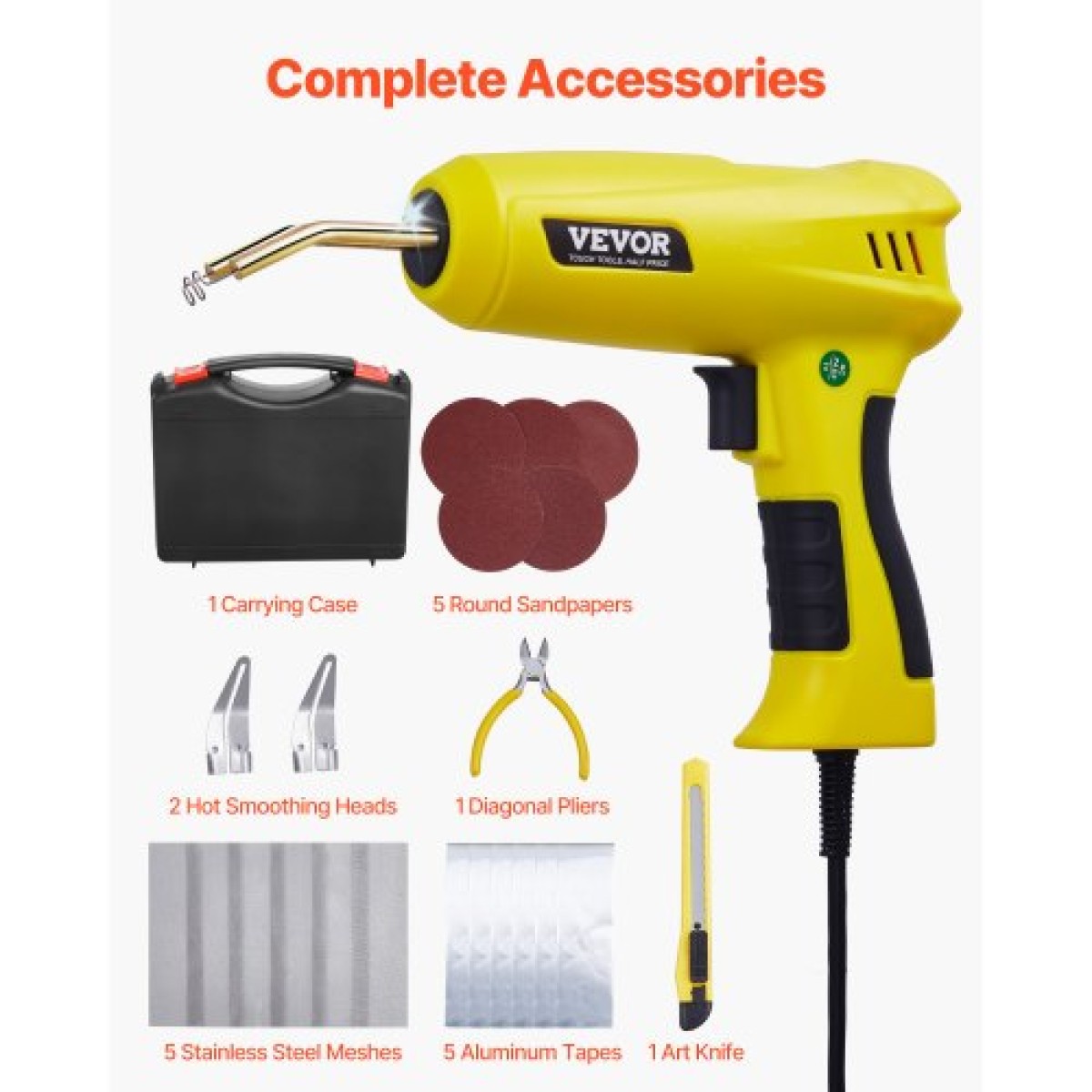 VEVOR Plastic Welding Kit, 220W Plastic Welder Gun with 1200PCS Hot Staples & 76PCS Welding Rods, Professional Hot Staple Welding Kit με φως LED, θήκη μεταφοράς για καγιάκ, παιχνίδια, επισκευή προφυλακτήρα αυτοκινήτου