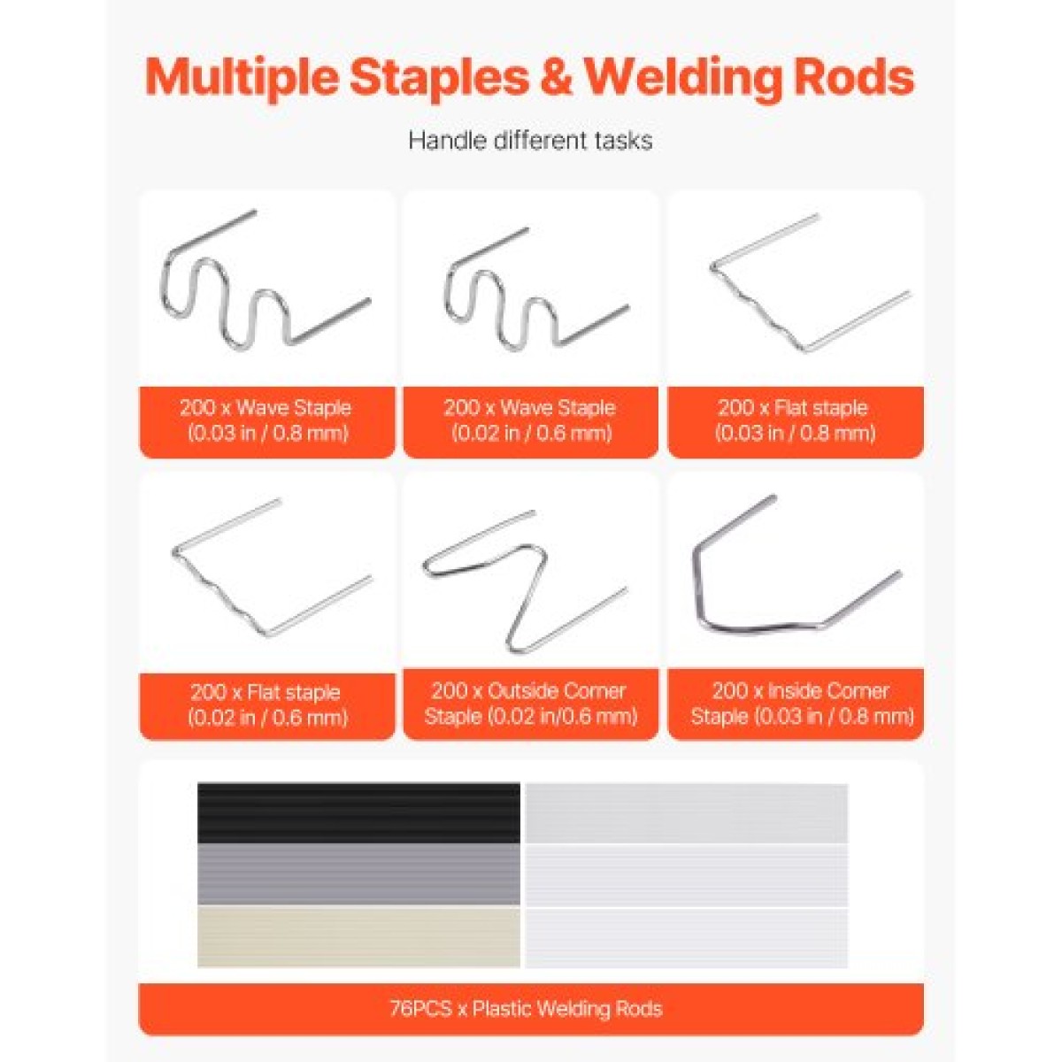 VEVOR Plastic Welding Kit, 220W Plastic Welder Gun with 1200PCS Hot Staples & 76PCS Welding Rods, Professional Hot Staple Welding Kit με φως LED, θήκη μεταφοράς για καγιάκ, παιχνίδια, επισκευή προφυλακτήρα αυτοκινήτου