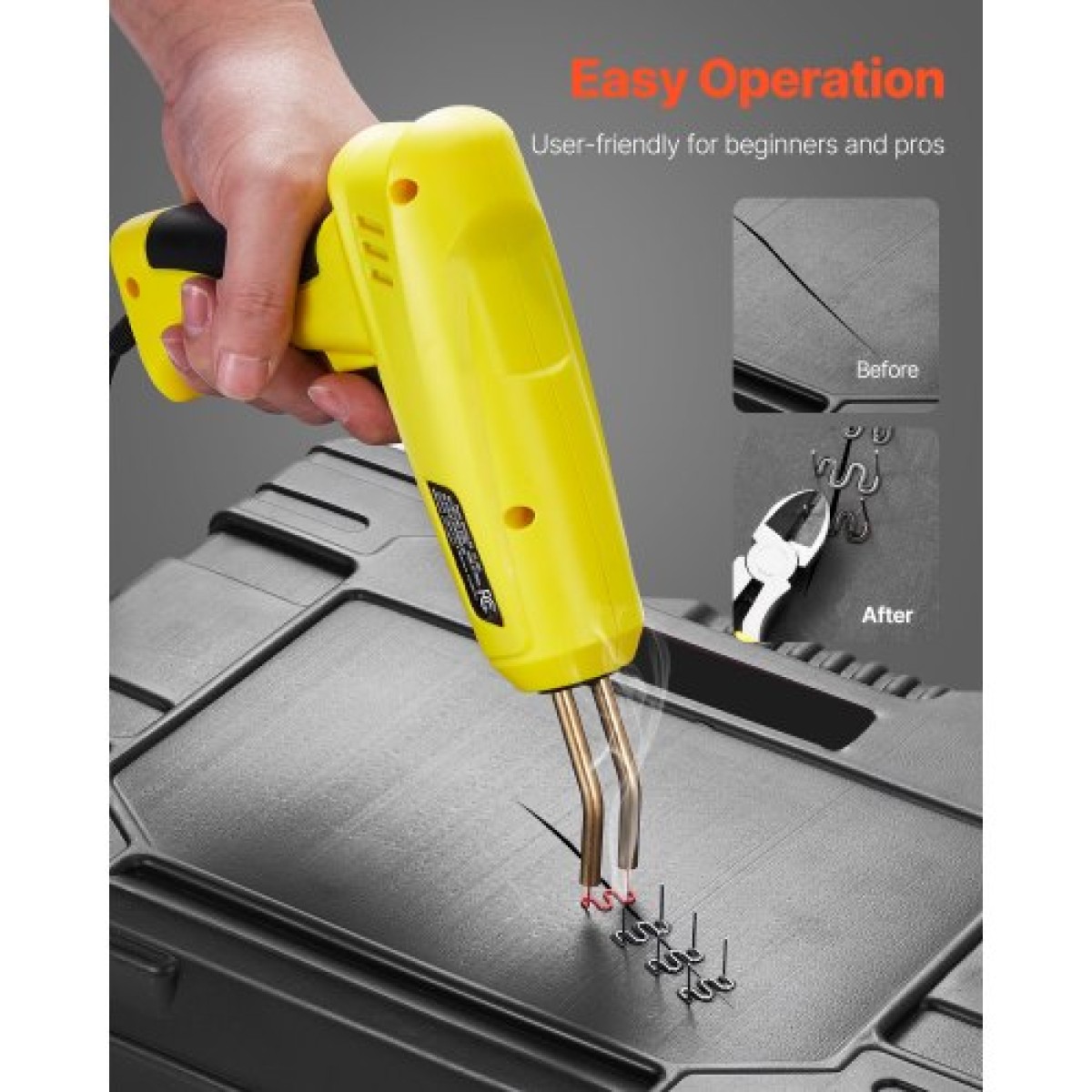 VEVOR Plastic Welding Kit, 220W Plastic Welder Gun with 1200PCS Hot Staples & 76PCS Welding Rods, Professional Hot Staple Welding Kit με φως LED, θήκη μεταφοράς για καγιάκ, παιχνίδια, επισκευή προφυλακτήρα αυτοκινήτου