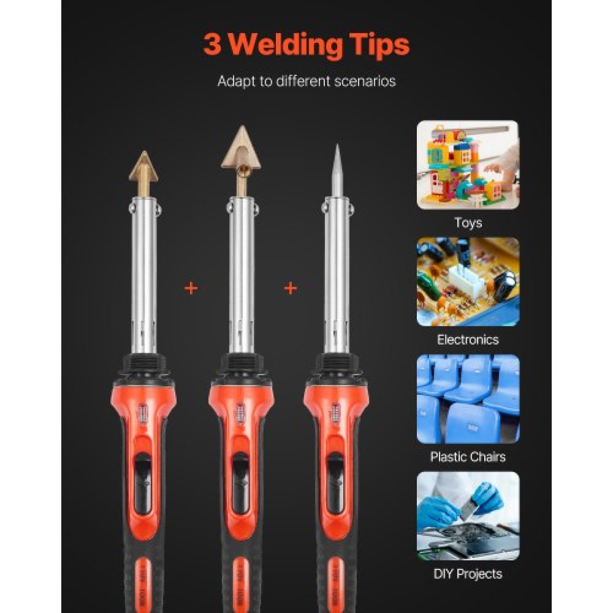 VEVOR Plastic Welder Kit, 60W/100W Πλαστικό Συγκολλητικό Σίδερο διπλής ισχύος με 3 άκρες συγκόλλησης και 20 ράβδους συγκόλλησης, Επαγγελματικό εργαλείο συγκόλλησης πλαστικών επισκευών για προφυλακτήρα αυτοκινήτου, καγιάκ, παιχνίδια, ηλεκτρονικά