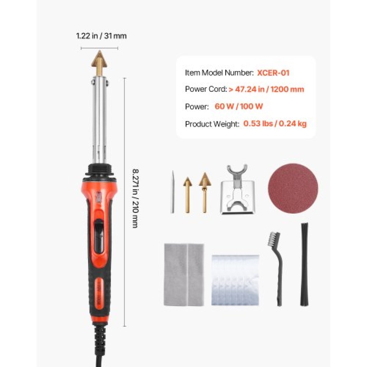 VEVOR Plastic Welder Kit, 60W/100W Πλαστικό Συγκολλητικό Σίδερο διπλής ισχύος με 3 άκρες συγκόλλησης και 20 ράβδους συγκόλλησης, Επαγγελματικό εργαλείο συγκόλλησης πλαστικών επισκευών για προφυλακτήρα αυτοκινήτου, καγιάκ, παιχνίδια, ηλεκτρονικά