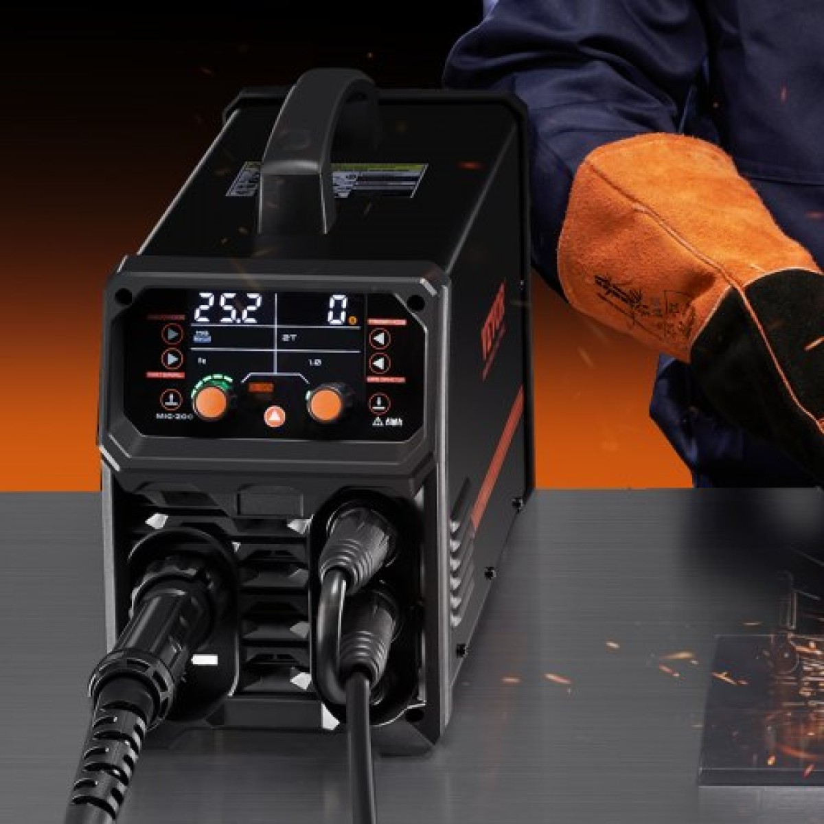 VEVOR MIG Welder, 200A Synergic Mig Welding Machine, 4-in-1 Gas MIG/Flux Core MIG/Stick/Lift TIG Multi-Process Welder Technology with IGBT Inverter Technology and LCD Screen Display